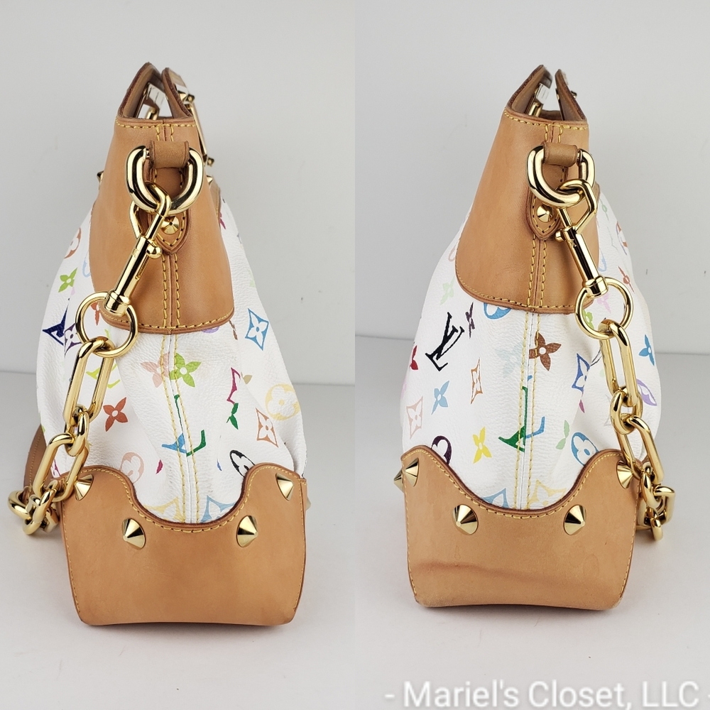 Authentic Louis Vuitton White Multicolore Judy MM with Strap and Dustbag #3247M - Picture 5 of 9